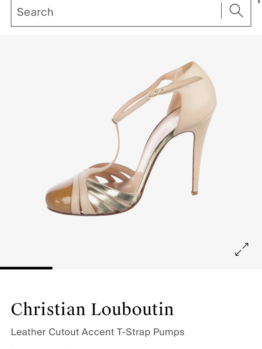Christian Louboutin Beige, Gold and Tan T-Strap Stiletto Pumps